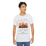 Orange Retro JDM Inspired Sports Coupe Blueprint Unisex Heavy Cotton Tee Street Racing Art Shirt for Car Lovers Daily Wear