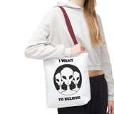 I Want To Believe Alien Tote Bag Sci Fi UFO Extraterrestrial Design Canvas Bag Space Mystery Reusable Eco Friendly Durable Shopping Travel Tote