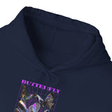 Unisex Heavy Blend Hooded Sweatshirt Butterfly Holographic Graphic Hoodie Black Streetwear Where Elegance Takes Flight Trendy Aesthetic Fashion Outfit