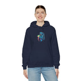 Galactic Dream Astronaut Neon Art Unisex Heavy Blend Hooded Sweatshirt Futuristic Space Graphic Streetwear Hoodie Vibrant Cosmic Design Soft Fleece Comfortable Everyday Wear Perfect Gift for Sci Fi Lovers and Creative Dreamers