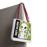 Not Alone Alien Tote Bag Sci Fi Extraterrestrial UFO Design Canvas Bag Space Lover Reusable Eco Friendly Durable Shopping Travel Lifestyle Tote