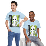 Unisex Not Alone Alien T Shirt Cartoon UFO Graphic Tee Extraterrestrial Sci Fi Space Themed Paranormal Conspiracy Inspired Streetwear Top