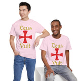 Unisex Deus Vult T Shirt Medieval Crusader Cross Graphic Tee Warrior Knight Inspired Vintage Christian Symbol Heavy Cotton Streetwear