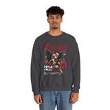 Unisex Heavy Blend Crewneck Sweatshirt Betrayed Angel Destroy Graphic Pullover Black Gothic Streetwear Fire Print Bold Motivational Urban Fashion Outfit