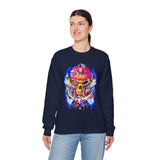 Flaming Pirate Skull Unisex Heavy Blend Crewneck Sweatshirt Fiery Gothic Nautical Streetwear Pullover Skull And Anchor Design For Bikers Artists Gamers And Rebel Souls