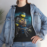 Urban Warrior Samurai Unisex Heavy Cotton Tee Fierce Armored Fighter Design Blue Warrior Energy Bold Strength Streetwear For Courageous Hustlers And Urban Legends