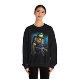 Urban Warrior Samurai Heavy Fleece Crewneck Sweatshirt Blue Energy Armor Design Bold Fighter Strength Streetwear for Fearless Achievers and Mindset Champions