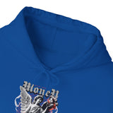 Money Bright Unisex Heavy Blend Hooded Sweatshirt Angel Statue Graphic Gothic Streetwear Red Neon Aesthetic Artistic Fashion Hoodie