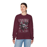 Universe Is Wide Unisex Heavy Blend Crewneck Sweatshirt Cosmic Galaxy Butterfly Space Aesthetic Graphic Pullover