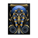 Eye Of Eternity Poster Gold And Blue Egyptian Owl Pharaoh Sacred Geometry Art Print Spiritual Wall Decor For Focus Energy And Royal Inspiration