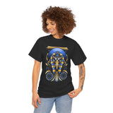 Eye Of Eternity Unisex Heavy Cotton Tee Ancient Egyptian Owl Pharaoh Gold And Blue Cosmic Streetwear Tee For Spiritual Strength And Timeless Power