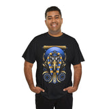 Eye Of Eternity Unisex Heavy Cotton Tee Ancient Egyptian Owl Pharaoh Gold And Blue Cosmic Streetwear Tee For Spiritual Strength And Timeless Power