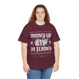Money Up In Flames Unisex Heavy Cotton Tee Graphic T Shirt Black Streetwear Bold Money Graphic Fire Design Hustler Entrepreneur Alpha Mindset Wealth Fashion