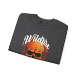 Wildfire Skull Flames Unisex Heavy Blend Crewneck Sweatshirt Gothic Inferno Graphic Bold Streetwear Motivational Statement Pullover