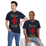 Deus Vult Unisex T Shirt Medieval Crusader Cross Graphic Tee Warrior Knight Inspired Vintage Christian Symbol Heavy Cotton Streetwear