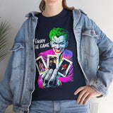 Joker Enjoy The Game Unisex Heavy Cotton Tee Bold Gothic Streetwear Art Design Dark Psychological Theme Shirt for Risk Takers, Creators, and Hustlers