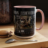 Fearless Devotion Accent Coffee Mug 11oz 15oz Black Ceramic Cup with Warrior on Horse Artwork for Courage Loyalty and Strength Lovers