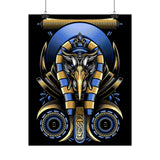 Eye Of Eternity Poster Gold And Blue Egyptian Owl Pharaoh Sacred Geometry Art Print Spiritual Wall Decor For Focus Energy And Royal Inspiration