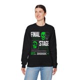 Final Stage Unisex Heavy Blend Crewneck Sweatshirt Graphic Pullover Black Skull Neon Green Streetwear Futuristic Cyberpunk Bold Artistic Fashion Outfit