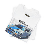 Nissan Skyline GT R R34 Inspired Illustrated JDM Racing Car Graphic T Shirt Iconic Japanese Performance Street Racing Culture Automotive Streetwear Gift For Car Enthusiasts