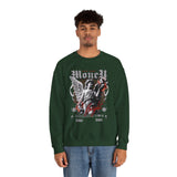 Money Bright Unisex Heavy Blend Crewneck Sweatshirt Angel Statue Graphic Gothic Streetwear Red Neon Artistic Fashion Pullover
