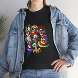 Chaos Clown Crew Unisex Heavy Cotton Tee Vibrant Horror Art Streetwear Design For Bold Confidence, Fearless Energy, And Dark Humor Lovers