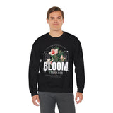 Unisex Heavy Blend Crewneck Sweatshirt Bloom Stronger Floral Graphic Pullover Black Motivational Nature Inspired Aesthetic Streetwear Fashion Outfit