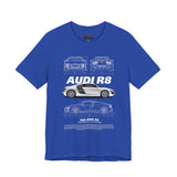 White Mid Engine Sports Coupe Blueprint Artwork Unisex Heavy Cotton Tee High Performance Inspired Streetwear Graphic Shirt For Car Enthusiasts And Automotive Art Fans