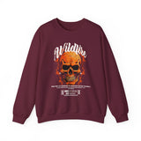 Wildfire Skull Flames Unisex Heavy Blend Crewneck Sweatshirt Gothic Inferno Graphic Bold Streetwear Motivational Statement Pullover