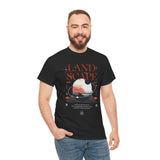 Landscape Unisex Heavy Cotton Tee Graphic T Shirt Black Nature Inspired Abstract Mountain Design Modern Streetwear Outdoor Adventure Artistic Fashion Outfit
