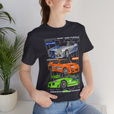 Street Racing Trio JDM Cars Graphic Unisex Heavy Cotton Tee for Drift Fans Performance Lovers and Streetwear Enthusiasts