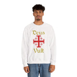 Unisex Deus Vult Crewneck Sweatshirt Medieval Crusader Cross Heavy Blend Fleece Pullover Warrior Knight Inspired Vintage Christian Symbol Streetwear