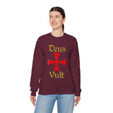 Unisex Deus Vult Crewneck Sweatshirt Medieval Crusader Cross Heavy Blend Fleece Pullover Warrior Knight Inspired Vintage Christian Symbol Streetwear