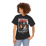 Mystic Mask Flames Graphic Unisex Heavy Cotton Tee Hustler Streetwear Motivational Dark Mystery Bold Design