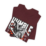 Unisex Jersey Short Sleeve Tee Humble Angel Statue Graphic Streetwear Fire Print T Shirt Bold Motivational Urban Fashion Outfit