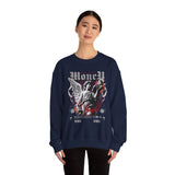 Money Bright Unisex Heavy Blend Crewneck Sweatshirt Angel Statue Graphic Gothic Streetwear Red Neon Artistic Fashion Pullover