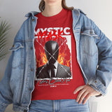 Mystic Mask Flames Graphic Unisex Heavy Cotton Tee Hustler Streetwear Motivational Dark Mystery Bold Design