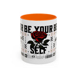 Be Your Self Rose Coffee Mug Bold Floral Motivational Design Ceramic Accent Mug Perfect for Morning Coffee Tea Hot Drinks Self Love Empowerment Gift for Friends Birthdays Cozy Moments