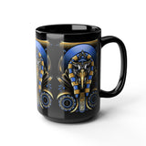 Eye Of Eternity Mug Egyptian Owl Pharaoh Design Gold And Blue Ceramic Mug Spiritual Morning Energy Cup For Focus, Calm, And Creative Awakening
