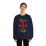 Unisex Deus Vult Crewneck Sweatshirt Medieval Crusader Cross Heavy Blend Fleece Pullover Warrior Knight Inspired Vintage Christian Symbol Streetwear