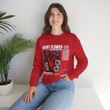 Heart Flower Graphic Unisex Heavy Blend Crewneck Sweatshirt Comfortable Streetwear Pullover Bold Red and Black Floral Heart Design Symbol of Love Strength and Vitality Perfect Gift for Friends Birthdays Cozy Days and Everyday Wear