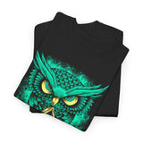 The Watcher Owl All Seeing Wisdom Unisex Heavy Cotton Tee Futuristic Mystic Streetwear T Shirt With Geometric Owl Symbol Neon Glow Artistic Design For Thinkers Visionaries And Night Owls
