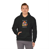 Blooms Person Unisex Heavy Blend Hooded Sweatshirt Graphic Hoodie Black Abstract Colorful Floral Head Artistic Streetwear Modern Creative Futuristic Fashion Outfit
