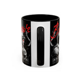 Brave Soul Warrior Accent Coffee Mug 11oz 15oz Black Ceramic Two Tone Cup Bold Statue Design with Red Script Gift for Coffee Lovers