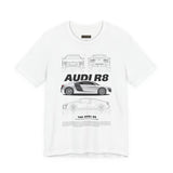 White Mid Engine Sports Coupe Blueprint Artwork Unisex Heavy Cotton Tee High Performance Inspired Streetwear Graphic Shirt For Car Enthusiasts And Automotive Art Fans
