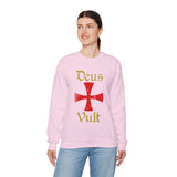 Unisex Deus Vult Crewneck Sweatshirt Medieval Crusader Cross Heavy Blend Fleece Pullover Warrior Knight Inspired Vintage Christian Symbol Streetwear