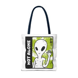 Not Alone Alien Tote Bag Sci Fi Extraterrestrial UFO Design Canvas Bag Space Lover Reusable Eco Friendly Durable Shopping Travel Lifestyle Tote