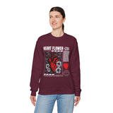 Heart Flower Graphic Unisex Heavy Blend Crewneck Sweatshirt Comfortable Streetwear Pullover Bold Red and Black Floral Heart Design Symbol of Love Strength and Vitality Perfect Gift for Friends...