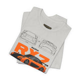 Orange Retro JDM Inspired Sports Coupe Blueprint Unisex Heavy Cotton Tee Street Racing Art Shirt for Car Lovers Daily Wear