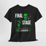 Final Stage Unisex Heavy Cotton Tee Graphic Black T Shirt Skull Neon Green Streetwear Futuristic Cyberpunk Bold Artistic Fashion Outfit
